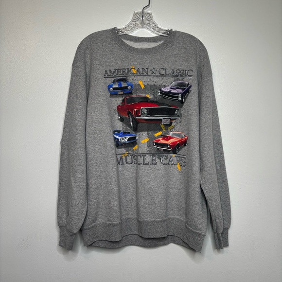 American Classic Muscle Cars Graphic Print Sweatshirt Crew‎ Neck Gray Large - Picture 1 of 8